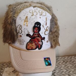 Betty Boop Cap with Fur and Embroidery